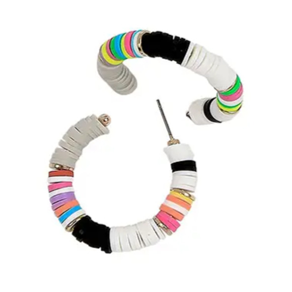 Katsuki Bead Earrings MultiColor Hoops with Colorblock Gray Blackd - Picture 1 of 2